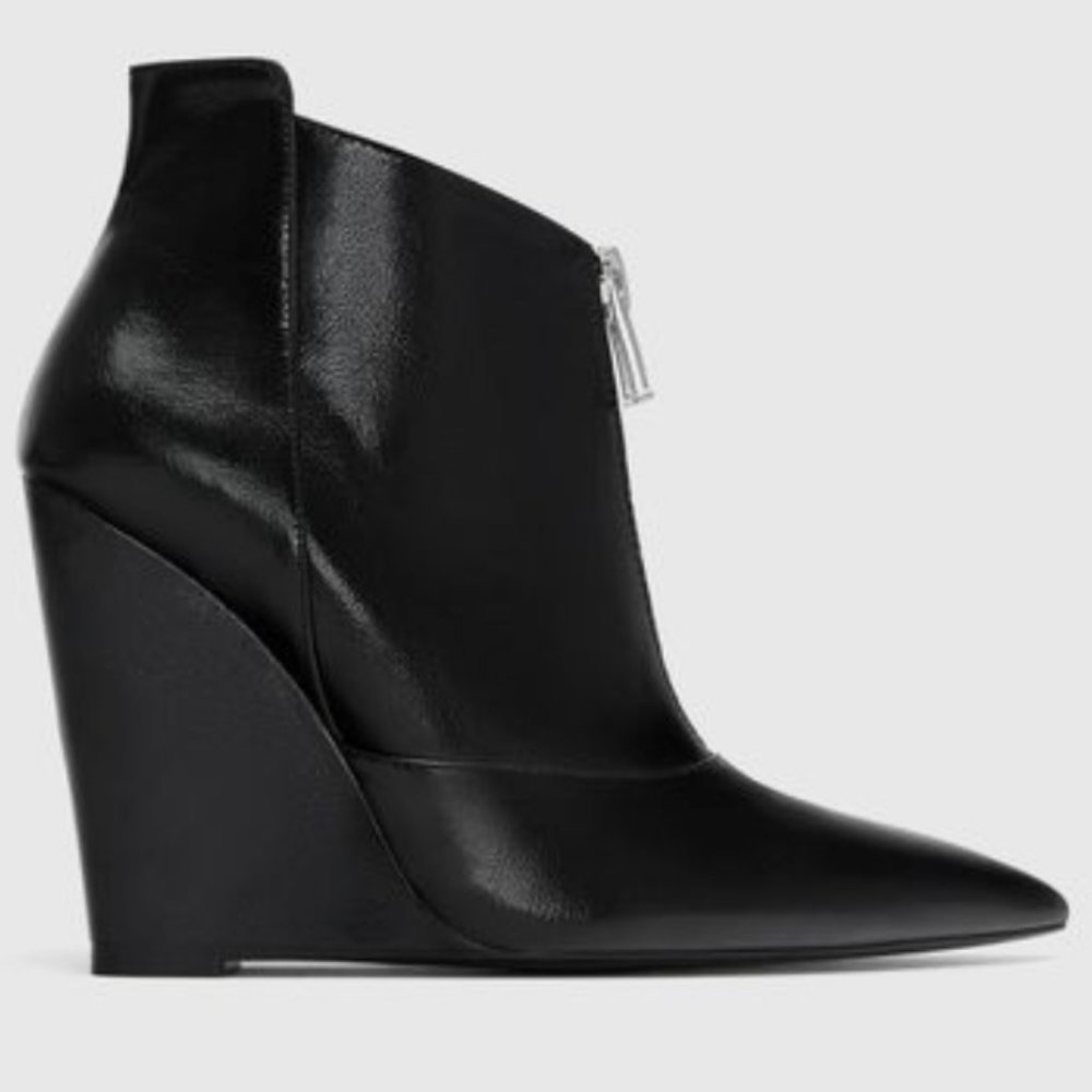 ZARA Zip-up Wedge Ankle Boot, Black, NWOT, Sz 8